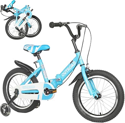 Betterland 16 Inch Folding Bicycle Kids Bike with Training Wheels and Dual Handbrakes Toddler Sport Bicycle for 3-9 Years Old Boys and GirlsBlue