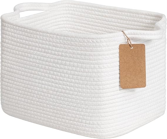 Goodpick Woven Rope Storage Basket for Shelves, Rectangle, White