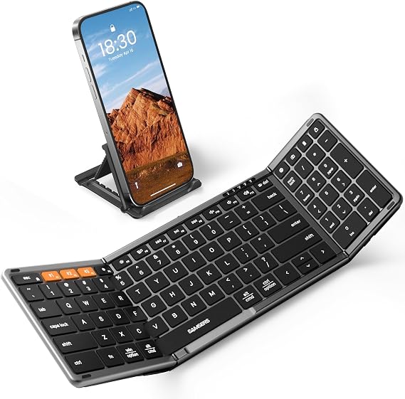 Samsers Foldable Bluetooth Keyboard with Numeric Keypad, Full-Size Wireless Folding Keyboards with PU Leather, Portable Travel for iOS Android Windows Mac OS, Support 3 Device(BT5.1 x 3)