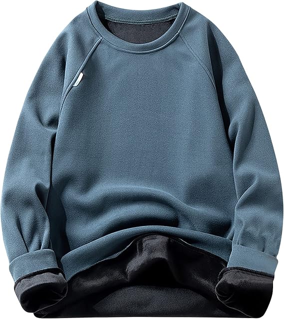 Shirts for Men Regular Fit Plush Warm Long Sleeve Crewneck Pullover Sweater Outdoor Fashion Warm Sport Sweatshirt
