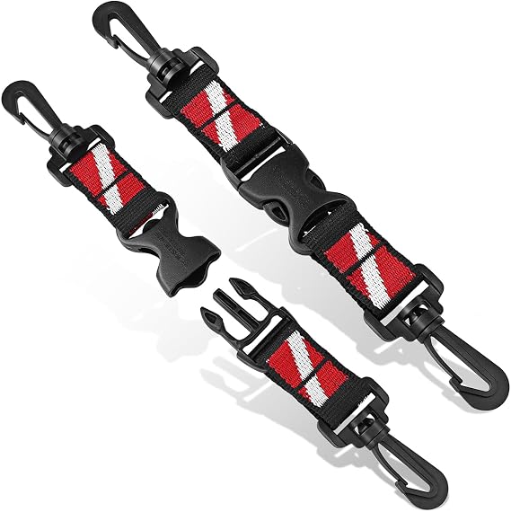 2Pack Scuba Lanyard Clip with Dual Plastic Clips | Heavy Duty Diving Dive-down Webbing Strap and Quick Release Buckle for Holding Dive Cameras/Flashlights/Rods/Tools