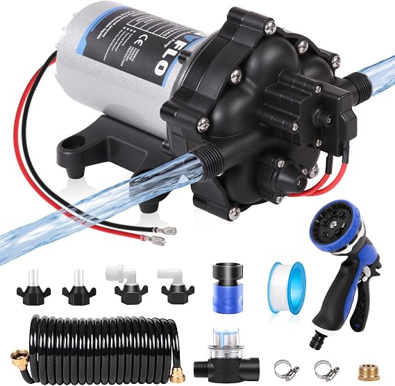 80PSI 7.5 GPM 12V Washdown Deck Wash Pump Kit Self-Priming Marine/RV Water Pump with Pressure Switch & Strainer for Boat, Yacht, Camper, Travel Trailer Freshwater & Saltwater