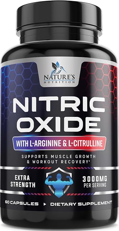 Nitric Oxide Booster Extra Strength - 3X Strength L-Arginine & Citrulline Supplement - Best Nitric Oxide Supplements for Men - Supports Muscle, Heart Health, Energy - Bottled in USA - 60 Capsules