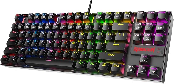 Redragon K552P Mechanical Gaming Keyboard TKL with 18 Backlight Modes, Hot-Swappable Blue Switches, 87-Key Compact Ergonomic Design, N-Key Rollover & Software Programmable Macro - RGB, Black