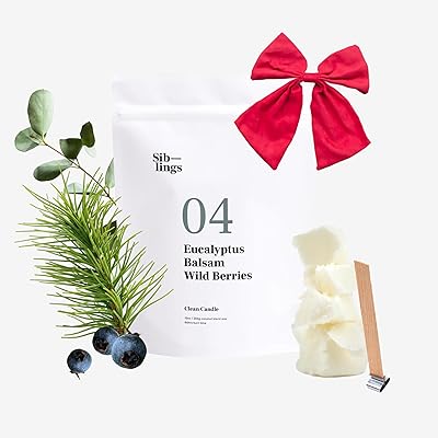 Siblings Candle Making Kit | DIY Coconut-Soy Wax Candle Kit with Wooden Wick | Scent No 04: Eucalyptus, Balsam, Wild Berries | Clean, Non-Toxic, Reusable, 60 Hr Burn