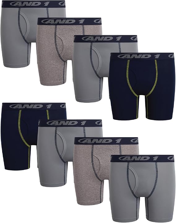 AND1 Boys Boxer Briefs - 4 Pack/8 Pack Tag-Free Underwear Boxers 5" Inseam