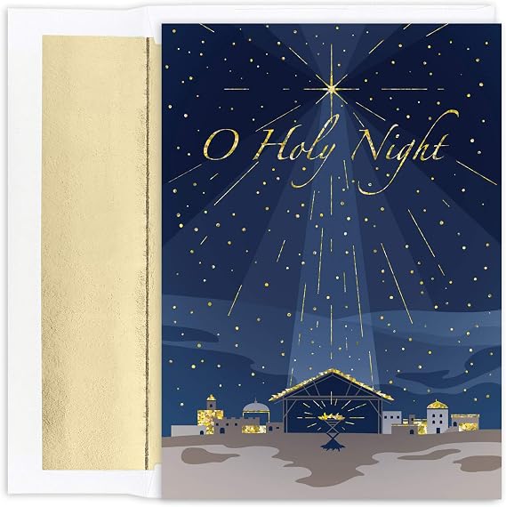 Masterpiece Studios Premium Holiday Collection 15-Count Boxed Christmas Cards with Foil-Lined Envelopes, 7.8" x 5.6", O Holy Night (931900)