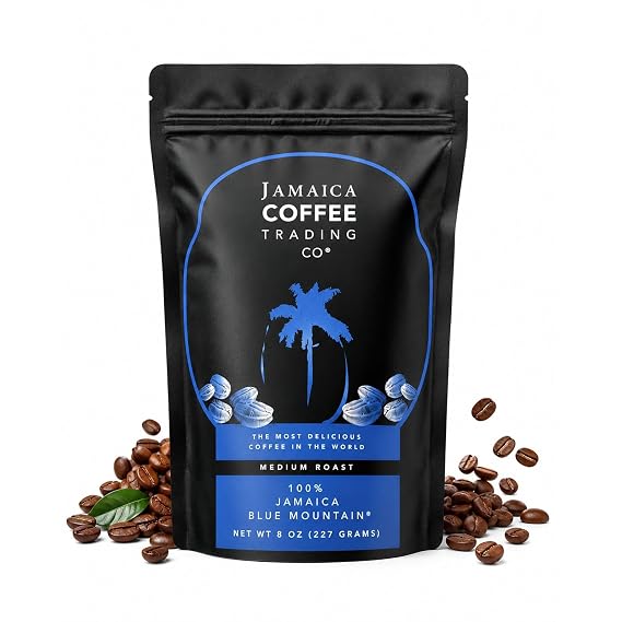 100% Jamaica Blue Mountain Coffee Beans No. 1, 227Grams / 8oz - Medium Roast Whole Coffee Beans - 100% Pure Arabica, Small Batch Roasted - JACRA Certified, Low Acidity, Ethically Sourced