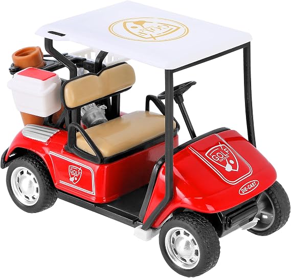 TEITEAI Golf Decor for Golf Party, Miniature Golf Cart Model with Accessories, Red and White, Die-Cast Collectible Golf Cart Decoration