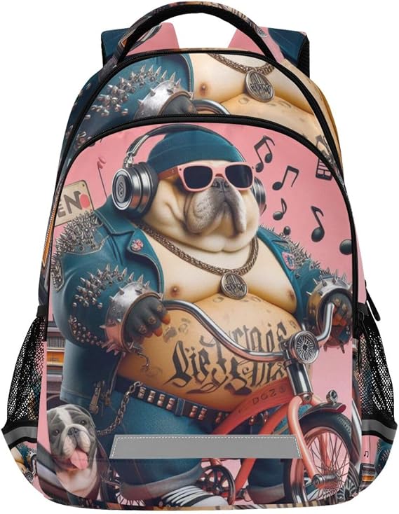 Kids Backpacks-Gangster Dog, Large Capacity Student Book Bag for Boys Girls with Chest Buckle 11.6716.7 Inches