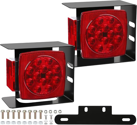 LINKITOM 12V Submersible Square LED Trailer Lights w/Steel Boxes, 2pcs