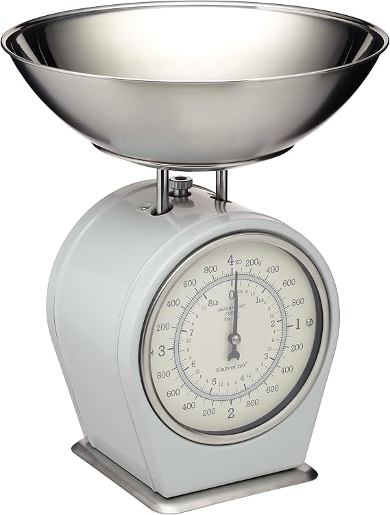 KitchenCraft Living Nostalgia Mechanical Kitchen Scales, 4 kg (8 lbs) - French Grey