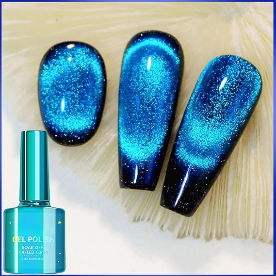 ASMAYSA Cat Eye Gel Polish - Magnetic, Shimmer Effect for Women's Nail Salon (Blue, 7.5ML)