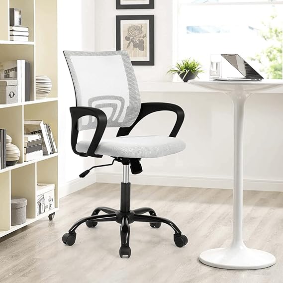 Ergonomic Office Chair Mesh Desk Chair, Computer Chair with Lumbar Support& Armrests, Adjustable Mid-Back Computer Desk Chair, Modern Executive Rolling Swivel for Women Adults, White