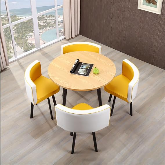Kitchen Dining Table Set Round Breakfast Bar Round Furniture Table and Chair Set Round Conference Table, 1 Table and 4 Chairs 5 Piece Set for Dinning Room/Kitchen 80x75cm/31.5x29.5in(WxH) #23
