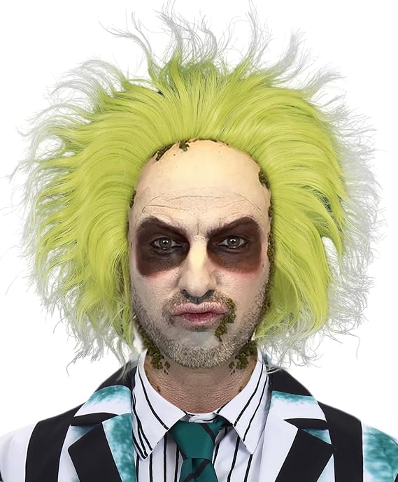 FOVER Green Wig for Scary Halloween Costume Men Cute Short Wavy Wigs FE034