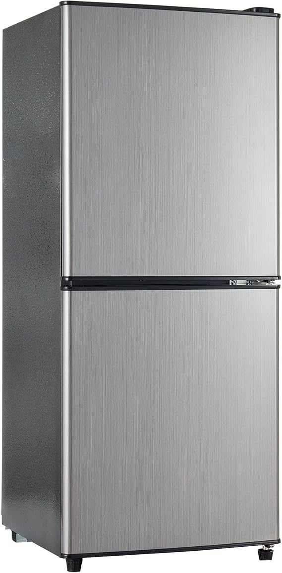Dual Zone Fridge with Freezer, 3.6 Cu.Ft Mini Refrigerator fridge, 2.2+1.4Cu.Ft 4 Star Freezer, 7 Temperature Settings, 45 dB, Brushed Gray Silver, LED Lighting, Adjustable Shelves, 166kWh/Year