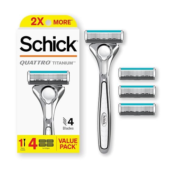 Schick Quattro Titanium 4-Blade Razors for Men, 1 Handle & 4 Refills