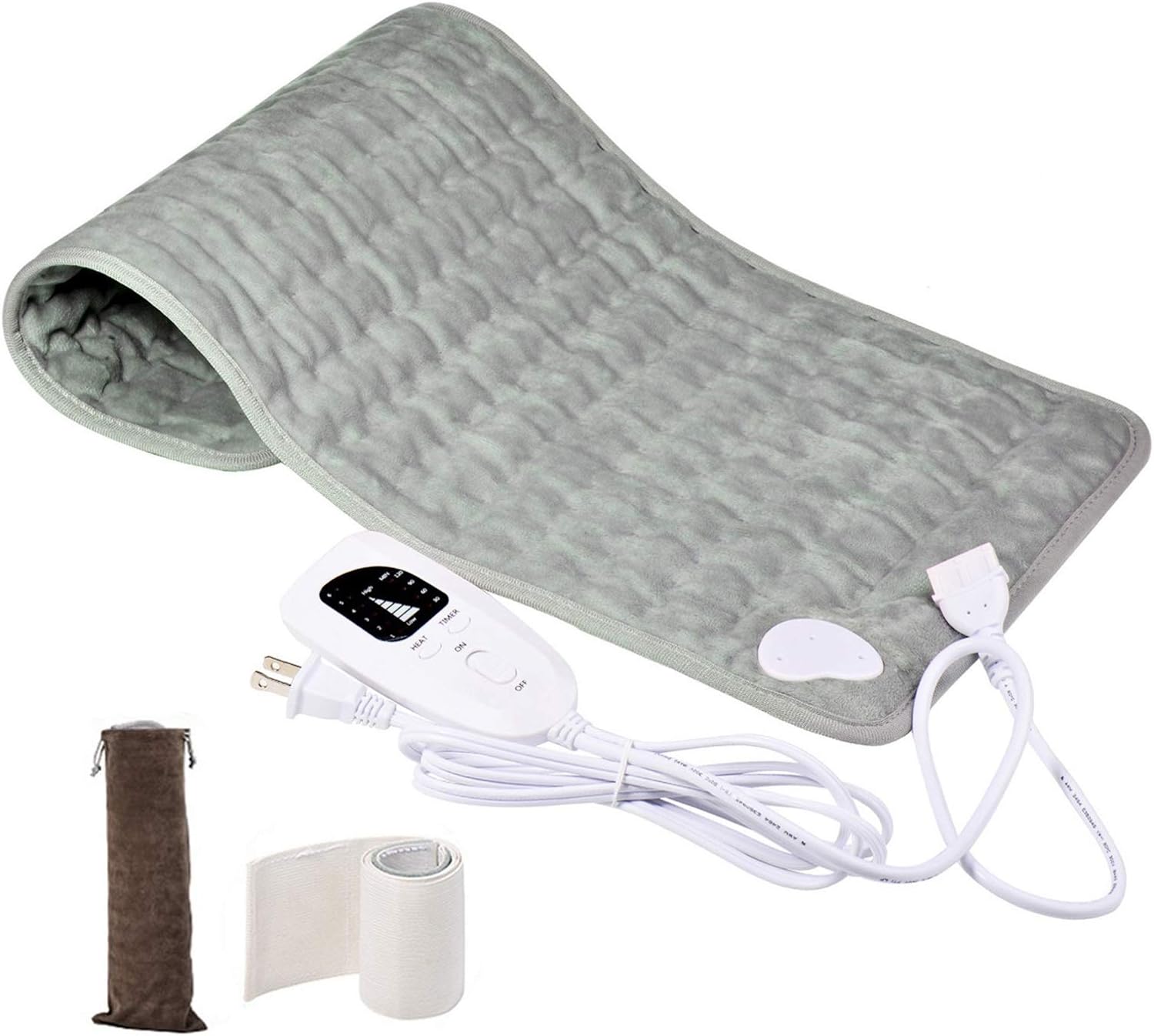 Heating Pad, Bernuly Electric Heat Pad for Neck Shoulder Back Pain Relief, Gray 12x24 Soft Touch 6 Heat Settings with Auto Shut-Off
