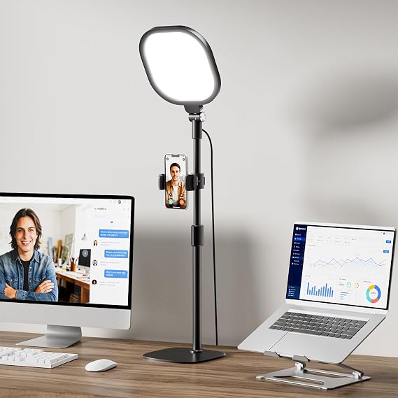 LitONES Video Conference Lighting for Zoom with Stand, 30 Modes, CRI>98 | Edge-lit Eye-care Full-screen Ring light, Dimmable with 360 Stand, Memory Func for Zoom, Video Calls, Live Streams, Webcam