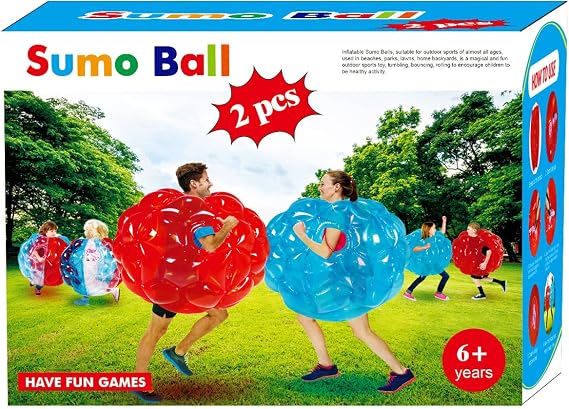 SUNSHINEMALL 2 Pack Inflatable Bumper Balls for Kids & Adults - Giant Zorb Balls (36" Red + Blue)