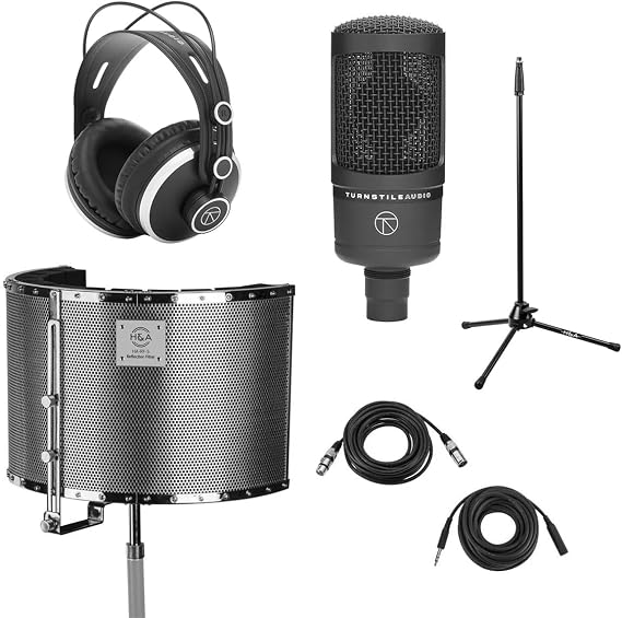 Turnstile Audio Concourse Series TAC300 Cardioid Condenser Microphone, Bundle with H&A Reflection Filter, Silver