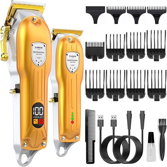 Professional Hair Clippers for Men+T-Blade Trimmer Set,USB Rechargeable Barber Clipper for Hair Cutting Cordless Electric Hair Trimmer Haircut Kit Grooming Kit Men/Women/Kids with LED Display