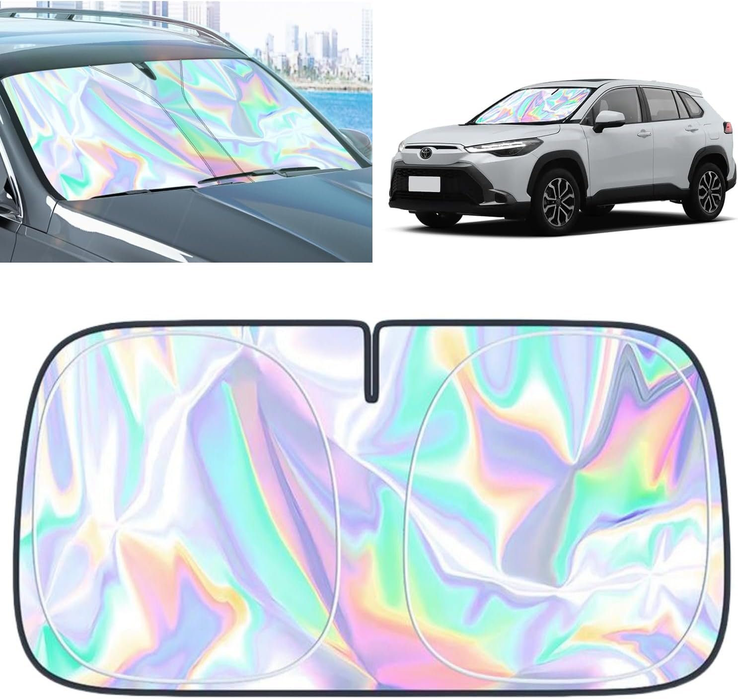 for Toyota Highlander Windshield Sun Shade - Foldable Windshield Cover Sun Shade Highlander 2001-2025 Accessories Protect Car from Sun Rays Overlapping UV Reflective Window Sunshad