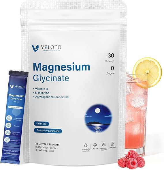 VELOTO Magnesium Glycinate Calm Drink Mix, Sugar Free Magnesium Supplement
