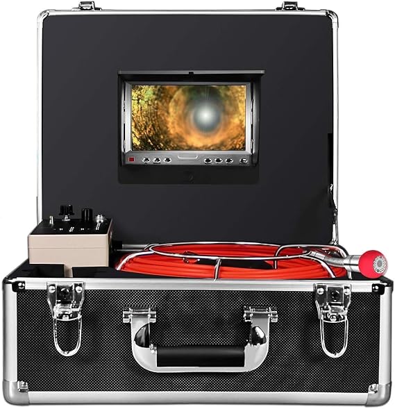 Sewer Inspection camera,Pipe Pipeline Inspection Snake cam 30m/100FT Waterproof IP68 with 7 Inch LCD Monitor and Distance Counter( 8GB SD Card)