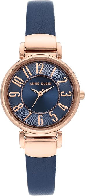 Anne Klein Women's Easy-to-Read Navy Leather Strap Watch, AK/2156NVRG