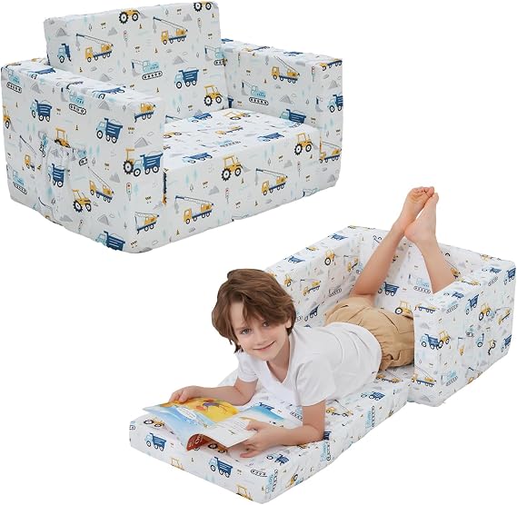 Viviland Toddler Chair 2-in-1 Kids Couch Bed Fold Out Convertible Kids Couch to Lounger Comfy Toddler Chair Bed for Boys and Girls