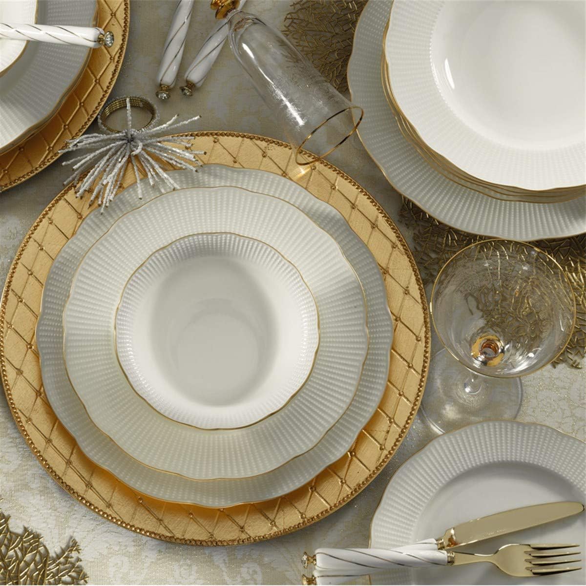 Kütahya Porcelain Bone İlay 24 Pieces Dinner Set for 6 Persons, Gold