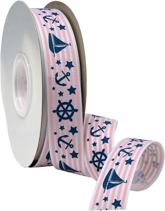Morex Ribbon Nautical Baby Grosgrain Fabric Ribbon with 7/8-Inch by 25-Yard Spool, Light Pink
