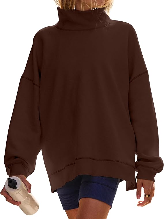 Women's Oversized Mock Neck Sweatshirt Fleece Long Sleeve Shirts