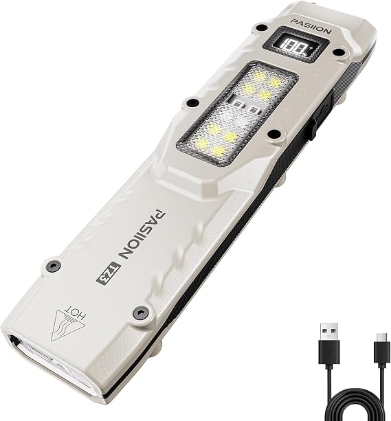 EDC Tactical Flashlight, Flat Flashlights Rechargeable,Dual-Switches LED Small Flashlight with Digital Display,Stainless Steel 8 Modes Pocket Flash Light for Home, Camping,and Emergency Use