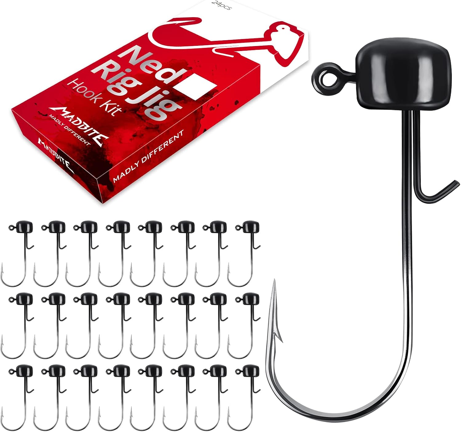 MadBite Ned Rig Jig Hook Kits, Finesse Mushroom Jig Heads for Soft Lures