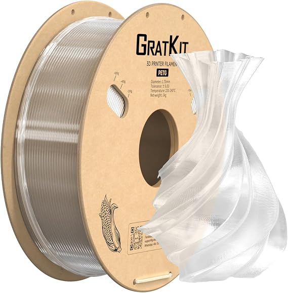 GratKit PETG 3D Printer Filament 1KG, PETG Filament 1.75mm, 3D Printing Filament Transparent