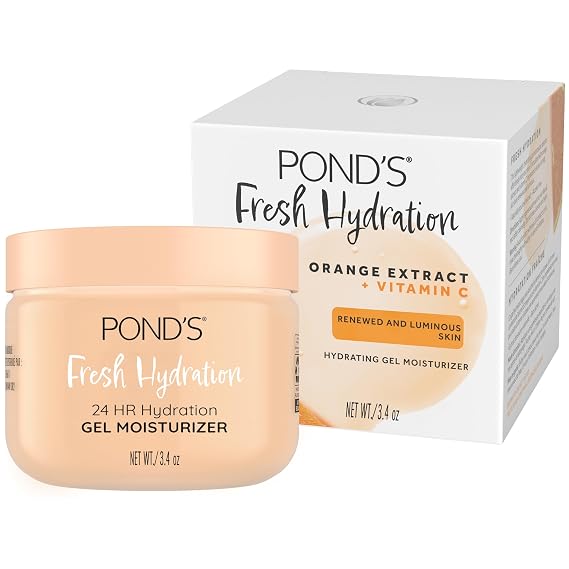 PONDS Fresh Hydration Gel Moisturizer 24 HR Hydration with Orange Extract & Vitamin C Alcohol & Oil-Free Face Moisturizer Dermatologist Tested, 3.4 oz
