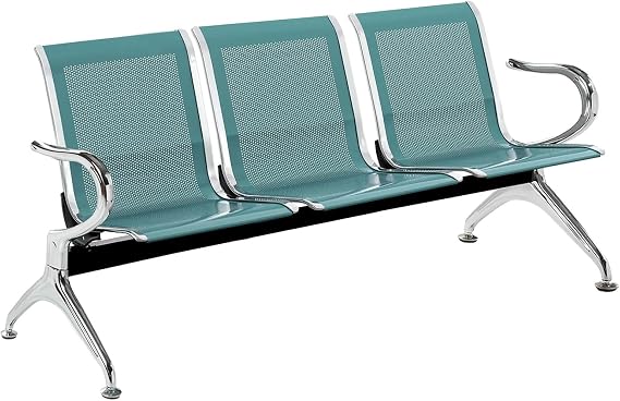 3 Seat Office Guest Reception Chairs Waiting Furniture Bench, Airport Reception Seat Benches with Backrest and Armrests, Guest Reception Chair for Airport Market Bank Hos,Green One Size