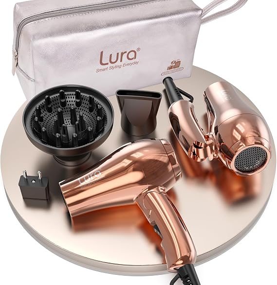 Small Auto Dual Voltage Travel Hair Dryer Foldable with Diffuser for Women