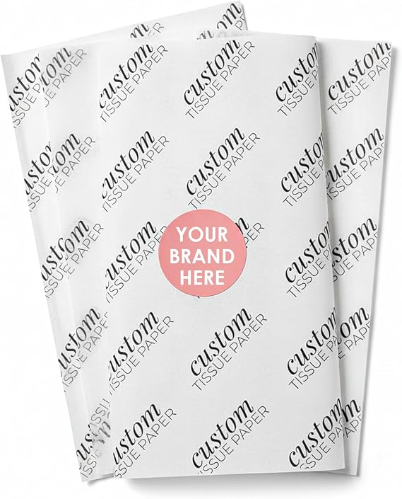 COACO Personalized Tissue Paper, Your Custom Design, Logo, or Text, Great for Holiday or Special Occasion, Small Business Packaging or Gift Wrapping, 20, 30, 50, or 100 Count, White (18"x15")