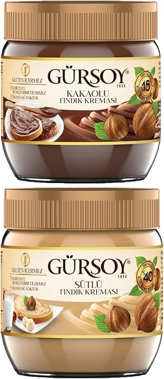 Gürsoy Kahvaltı Sofrasının Gözdesi 400Gr Kakaolu Fındık Kreması Ve 400Gr Sütlü Fındık Kreması