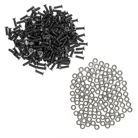 20-Pack Screw and Nut Set for D-Series Panel Mount, Black Countersunk Phillips Screws + 304 Stainless Hex Nuts for D-Type Panel Connectors, Durable Metal Construction, Easy Installation