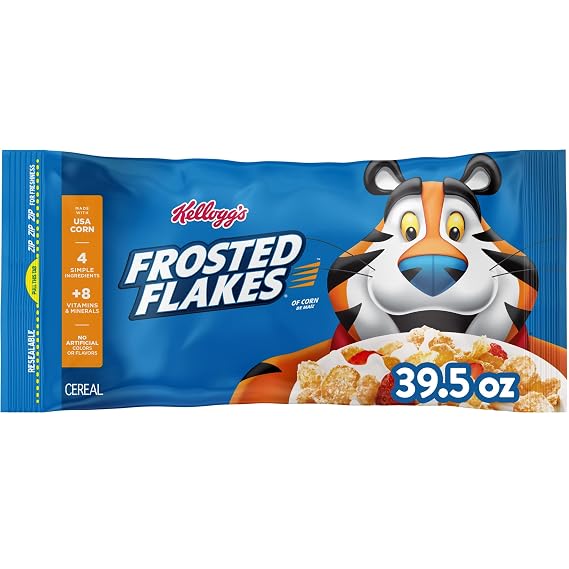 Kellogg's Frosted Flakes Original Cold Breakfast Cereal 39.5oz | 8 Vitamins and Minerals, Kids Snacks