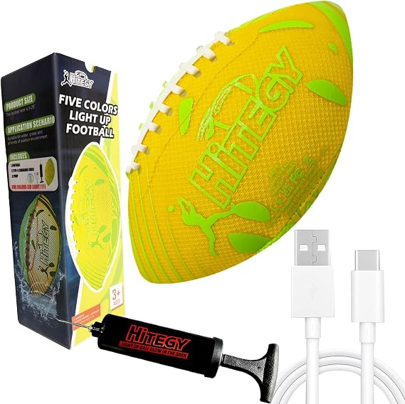 Glow in The Dark Football Light Up Football | USB-C Rechargeable LED Ball with Pump | Night Game Ball for Indoor & Outdoor Play | Gift Ready for Boys & Kids