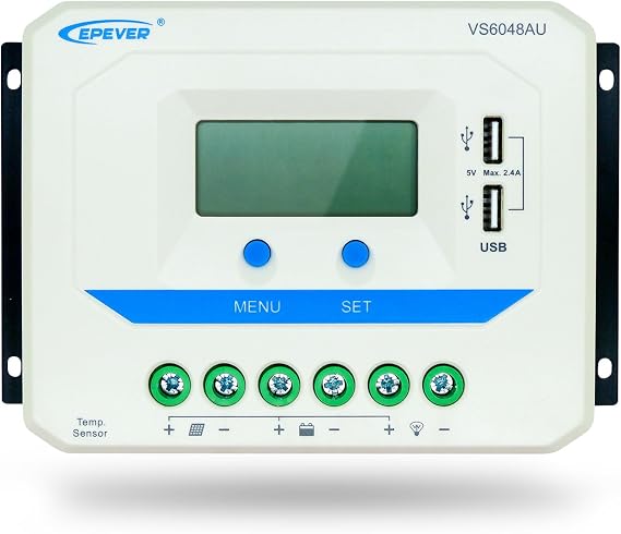 EPEVER Solar Charge Controller 60A 12V/24V/36V/48V Auto with USB Output Light and Time Control LCD Display for Solar Panel Power System (60A , VS6048AU)