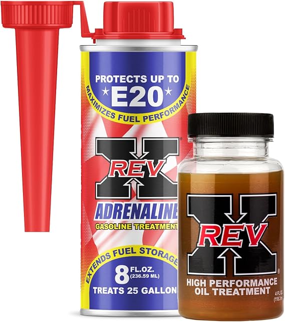 REV X Gas Engine Oil & Fuel Treatment Kit - High-Performance Oil Treatment (4 fl. oz.) + Adrenaline Gasoline Fuel Additive (8 fl. oz.)