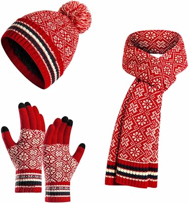 Wander Agio Winter Hat Scarf Glove Set for Women Beanie Hats Scarves and Gloves Womens Polar Fleece 3-Sets Christmas