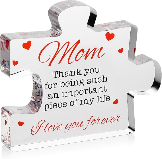 VELENTI Gifts for Mom - Engraved Acrylic Block Puzzle Mom Present - Adorable Mom's Gift from Son, Daughter - Fun Christmas, Mothers Day, Birthday Gift Idea for Moms - Fancy Decoration Piece for Home